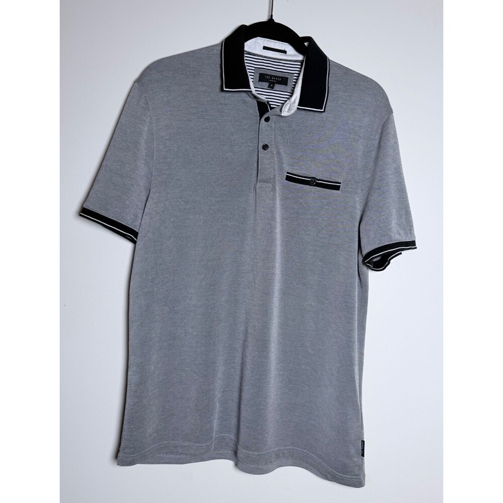 Ted Baker London Polo Shirt Men’s Medium Tagged 4 Gray Black Trim